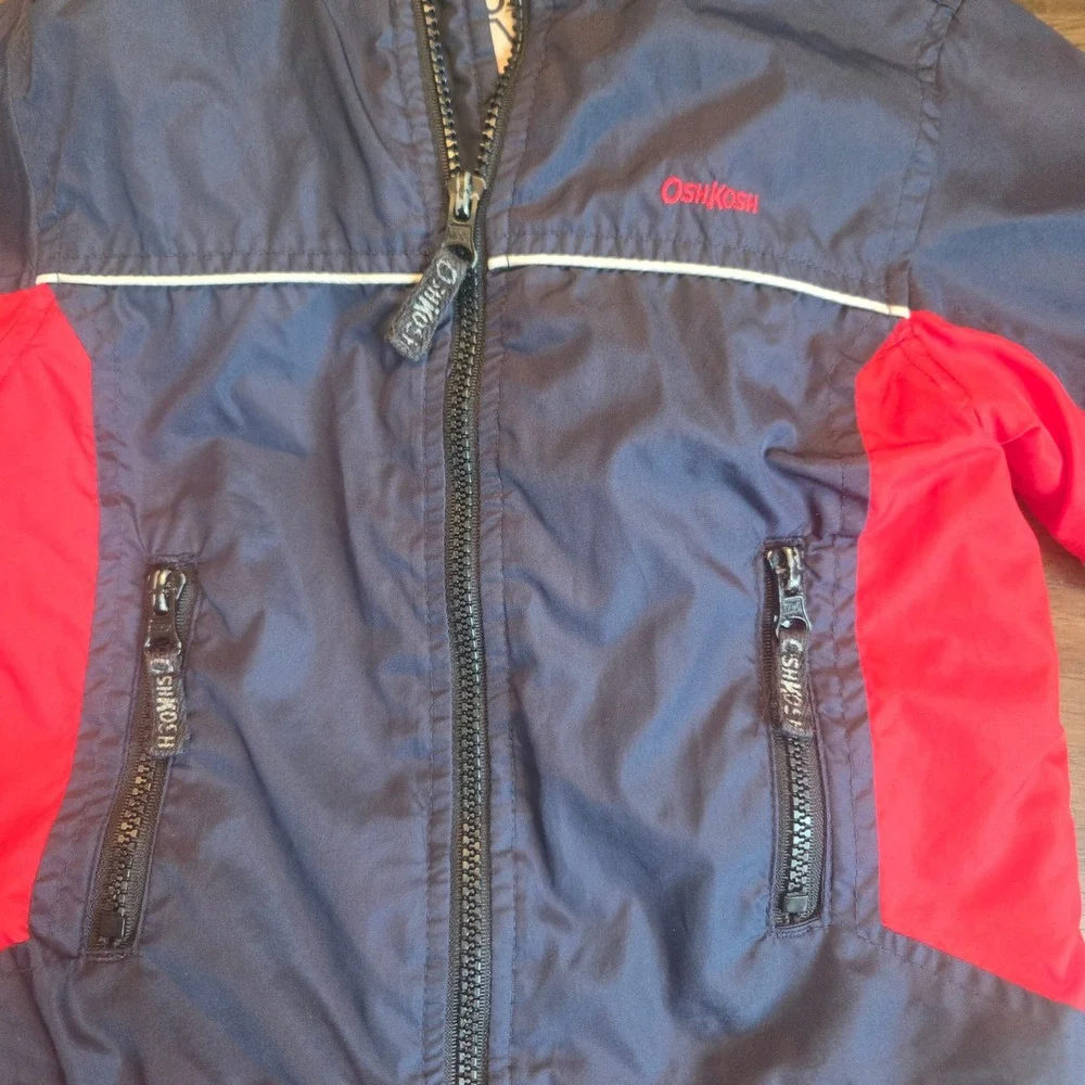 Vtg‎ OshKosh Bgosh Kids Navy Blue Red Fleece Lined Hooded Windbreaker Jacket 24M